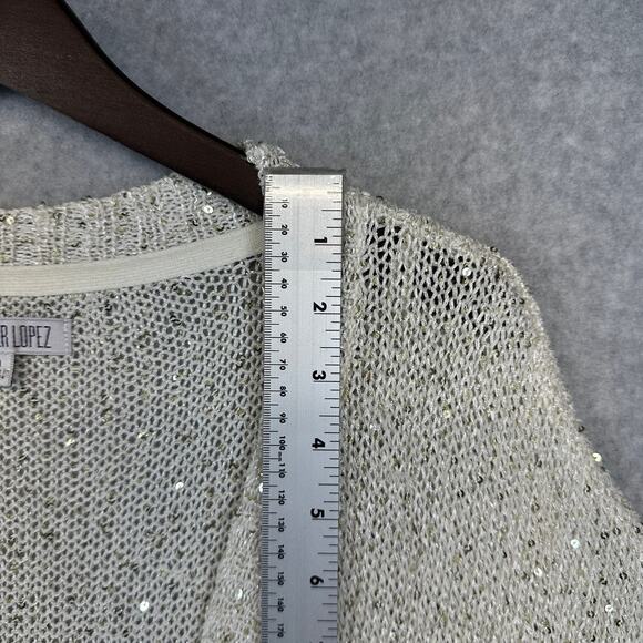 Jennifer Lopez Sweater Womens Medium Cream Sequins Cardigan Short Sleeve V-Neck - Picture 8 of 10